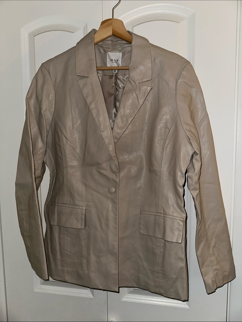 Beige-Taupe Leather Blazer Jacket